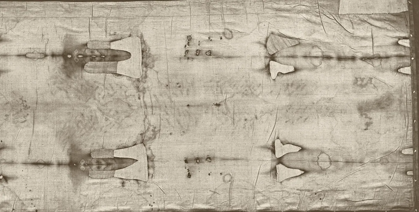 Back half of the Shroud, with the back image of the man